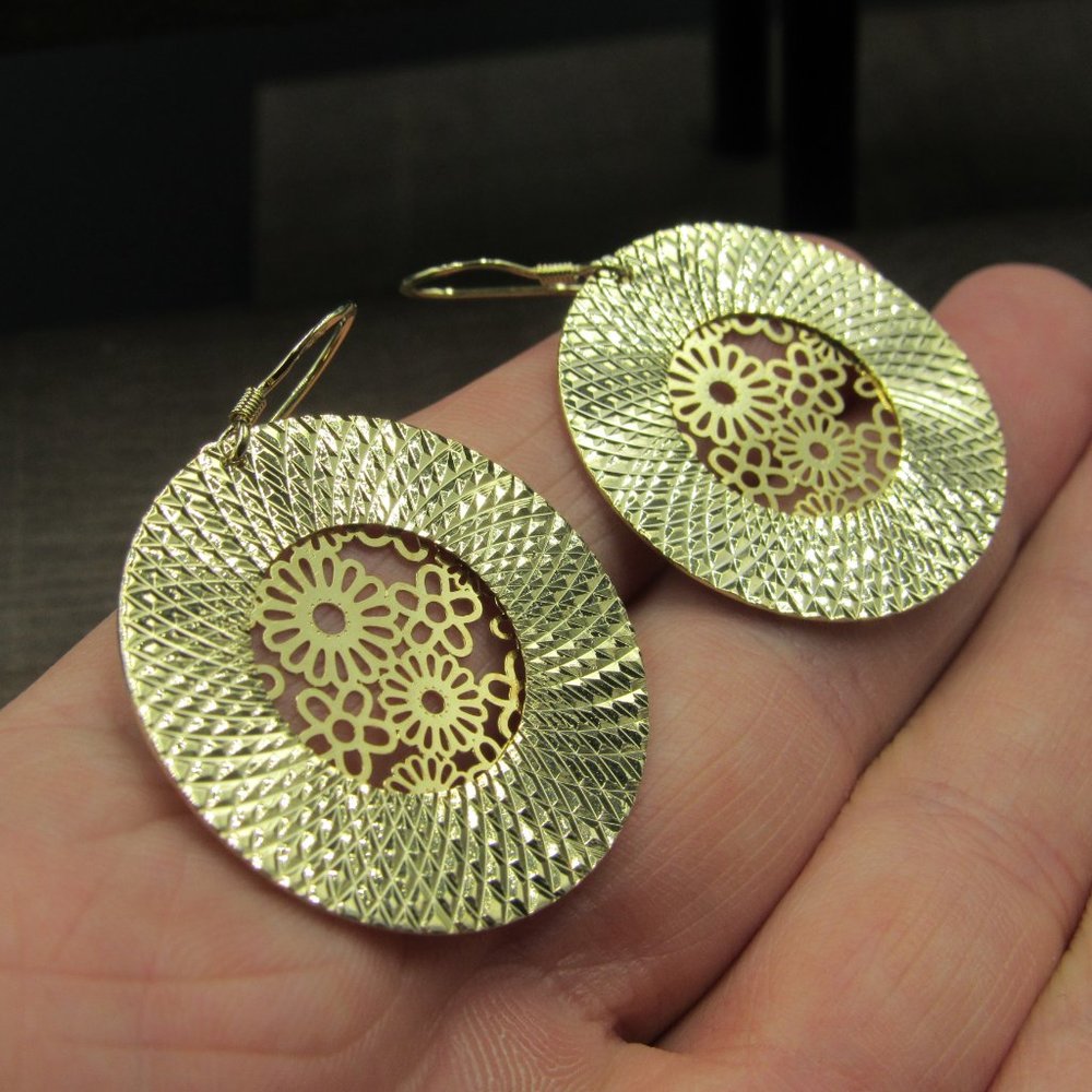 Sterling Unique Pattern Double Circle Earrings - image 2